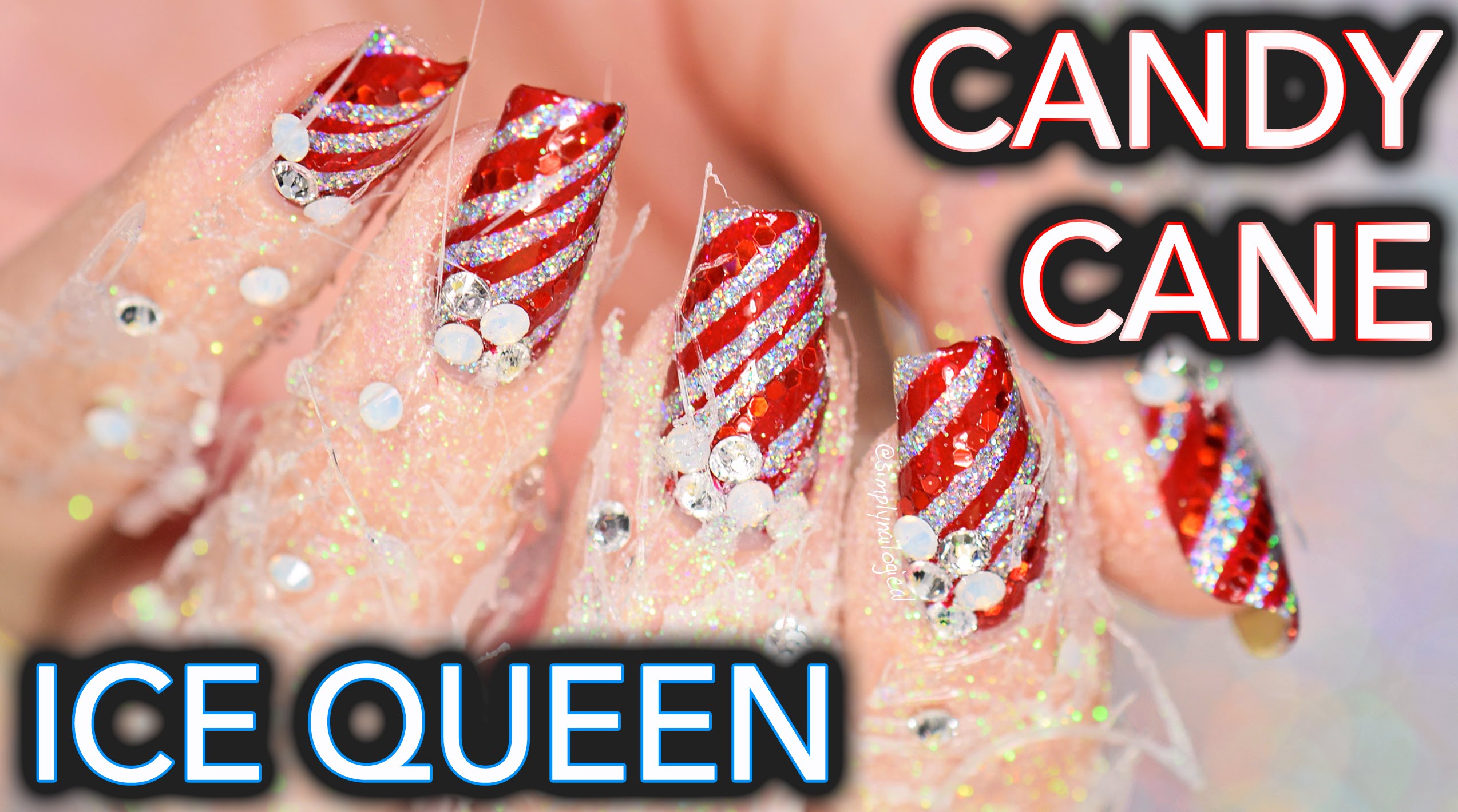 Candy Cane Ice Queen nails AND FINGERS AHH 1 Candy Cane Ice Queen nails